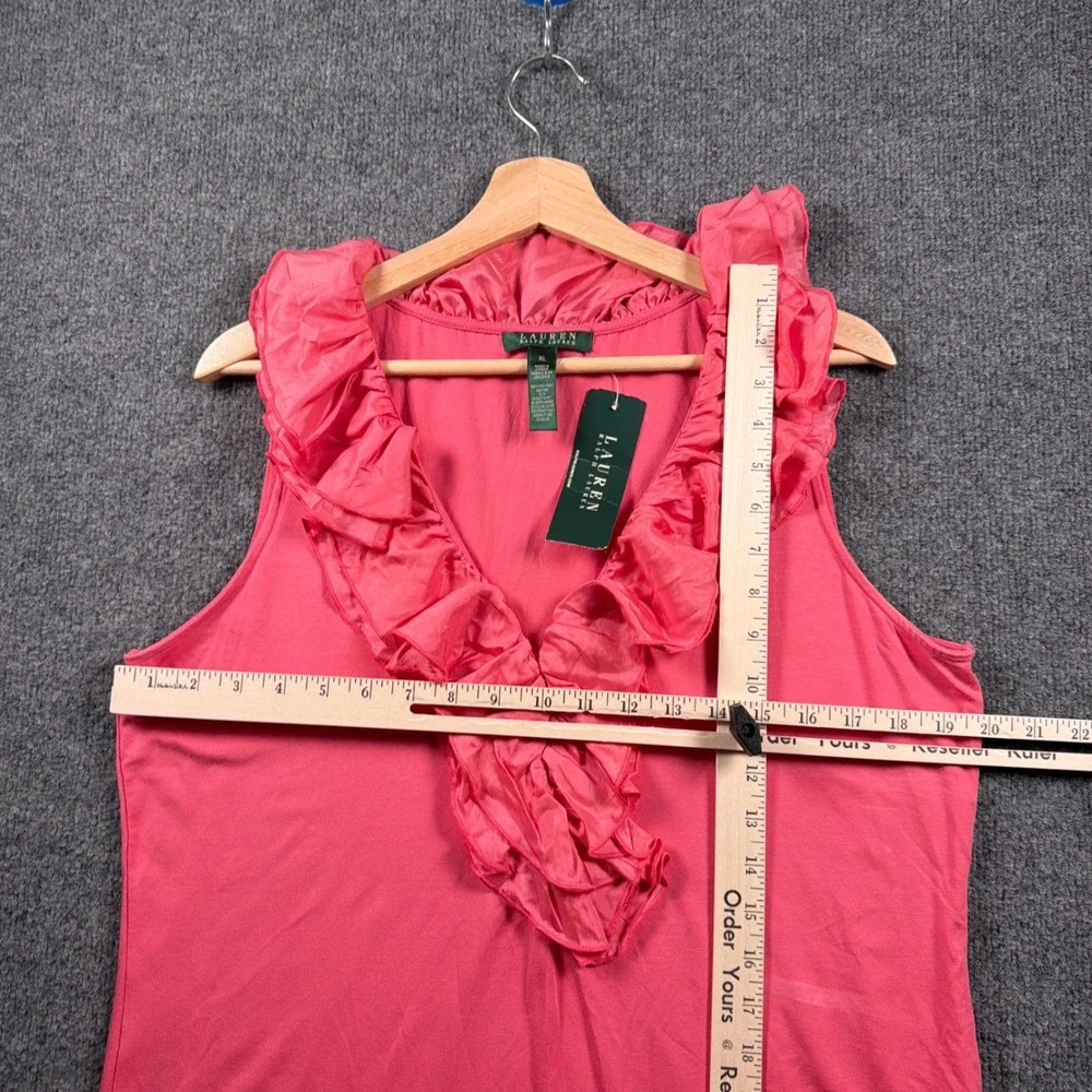Lauren Ralph Lauren Sleeveless Top Womens XL Coral Pink Ruffle V-Neck READ